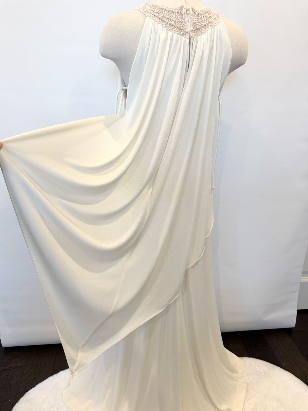 Joseph Magnin Silky Satin Ivory Vintage Goddess Maxi Gown Halter Kaftan Dress - Picture 8 of 15